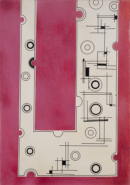 Gianni Bertini, Struttura su fondo rosso, 1951 49,5x35