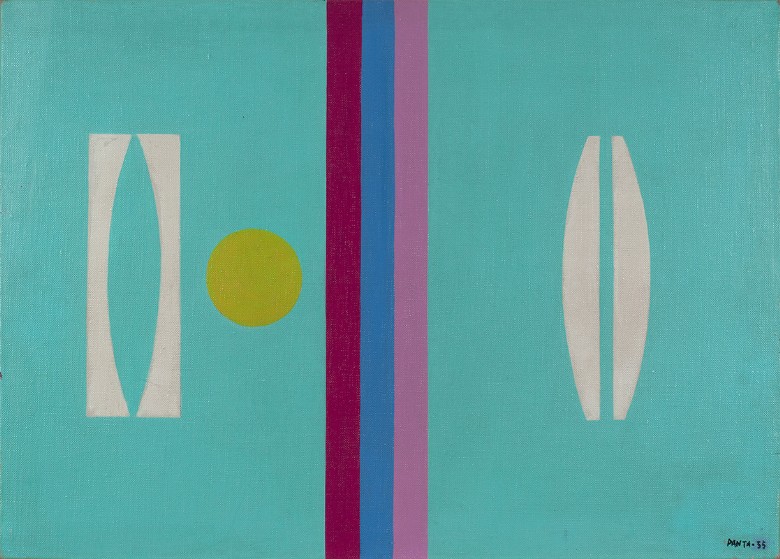 Ideo Pantaleoni, Composizione Costruttivista, 1955, olio su tela, cm 50x70
