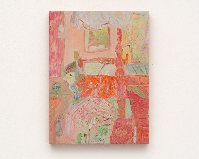 Beatrice Meoni, La stanza di E., 2024, olio su tavola 33x25