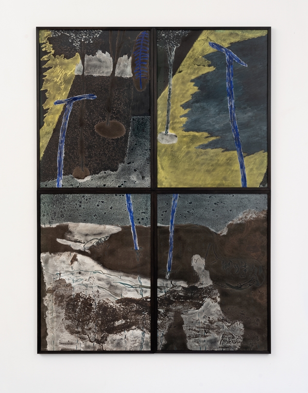 Andrea Barzaghi, Il sogno di un uomo morto, 2023, acrilico e inchiostro su carta, 145x104 cm
