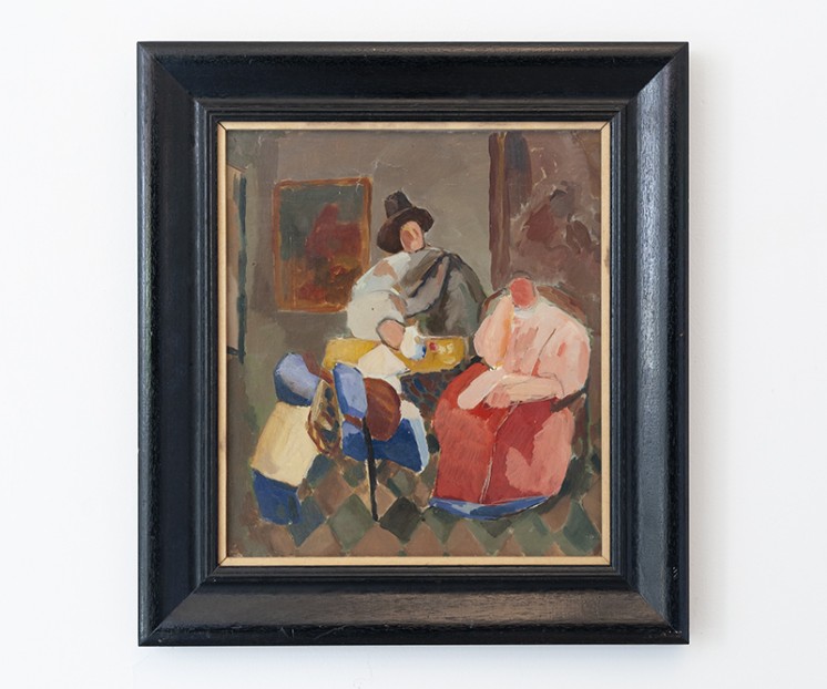 Gian Carozzi, Senza titolo (Vermeer), 1965, olio su cartone, cm 45x40