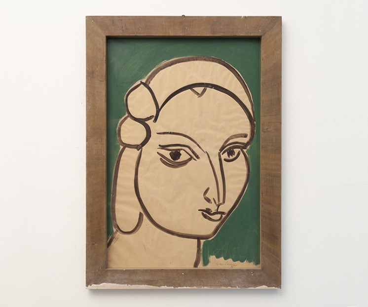 Gian Carozzi, Volto di donna, 1968, gouache su carta, cm 86x58